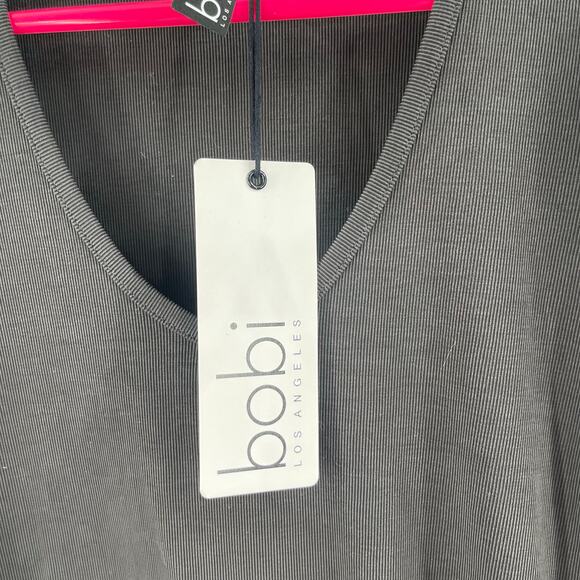 BOBI LOS ANGELES Dress Size Small Gray NWT Mini Long Sleeve Puff V-Neck Ribbed - Picture 4 of 11
